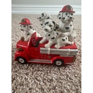 FIRETRUCK with Dalmation Dogs Music Box "On the Road Again" ~ Westland